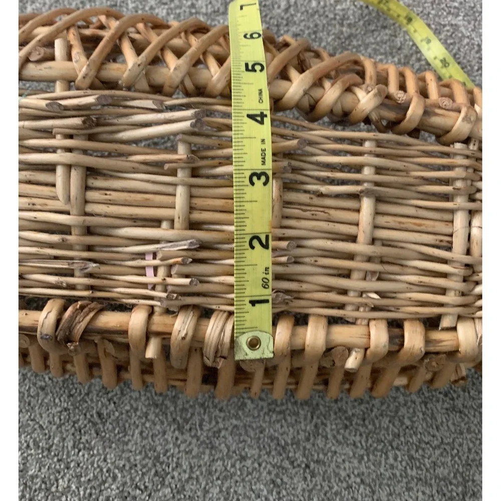 Vintage Wicker Boat Basket Wooden Handles Rustic Boho Cottagecore Home Decor